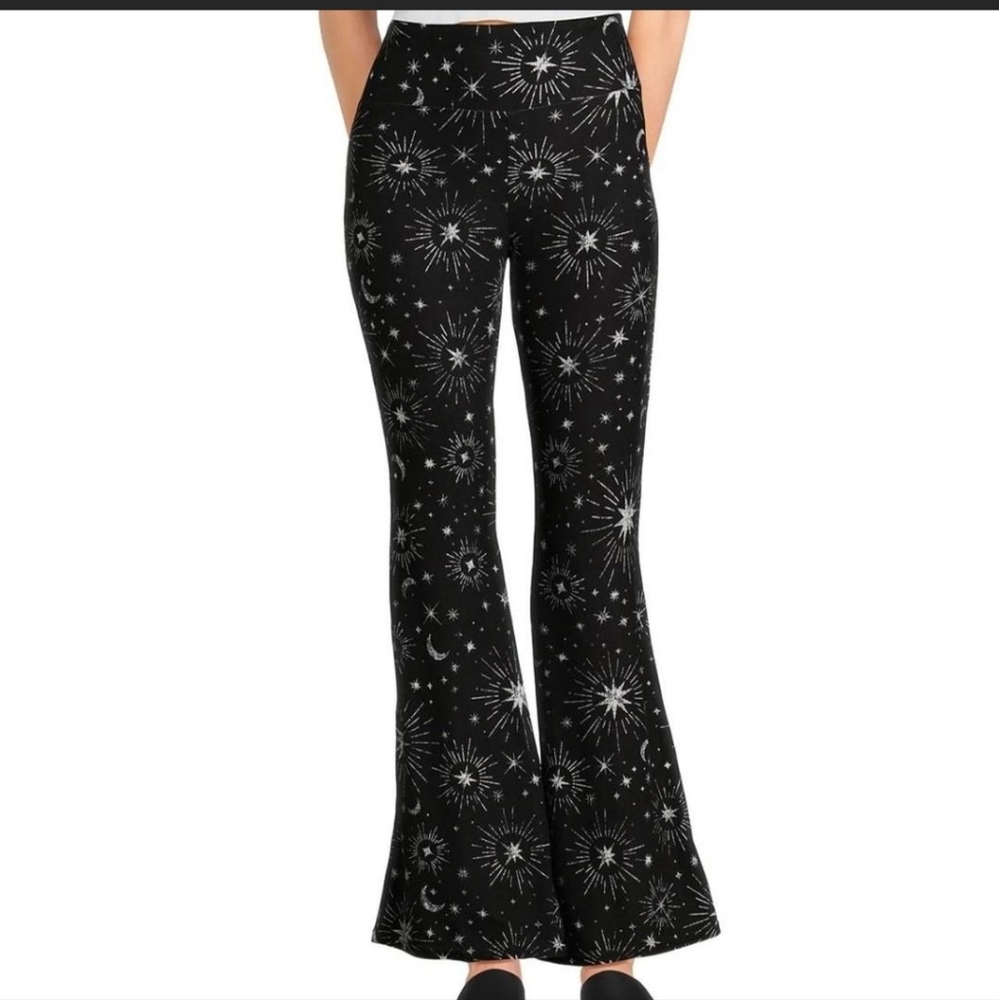 Printed flare stretchy pants moon print